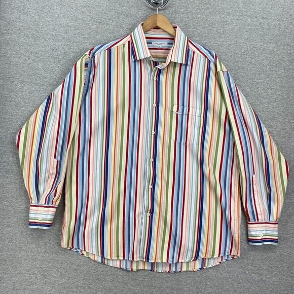 Alex Cannon Shirt Mens XL Multicolor Stripes Button Up Long Sleeve Pocket Logo - Picture 1 of 12